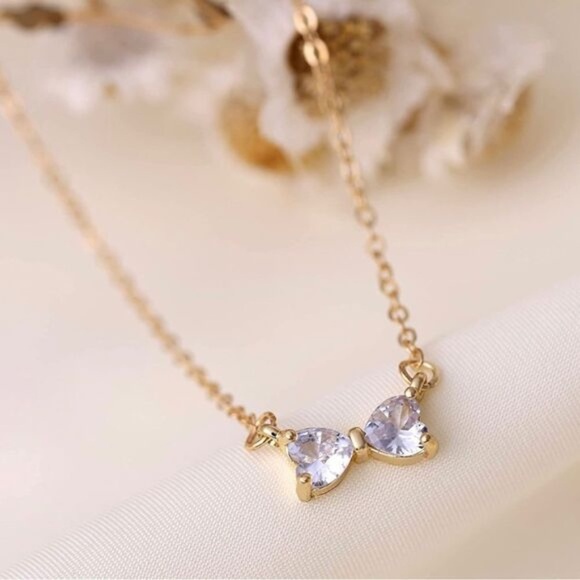 Gold 14k Gold Plated CZ BowKnot Chain Necklace - Picture 1 of 2